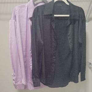 Elegant Women's Button Down Shirts in Black and Lavender